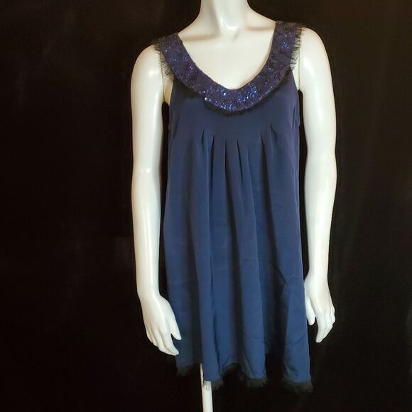 Alice & Olivia Blue Sequined Neck Sleeveless Dress (M) - Picture 2 of 5
